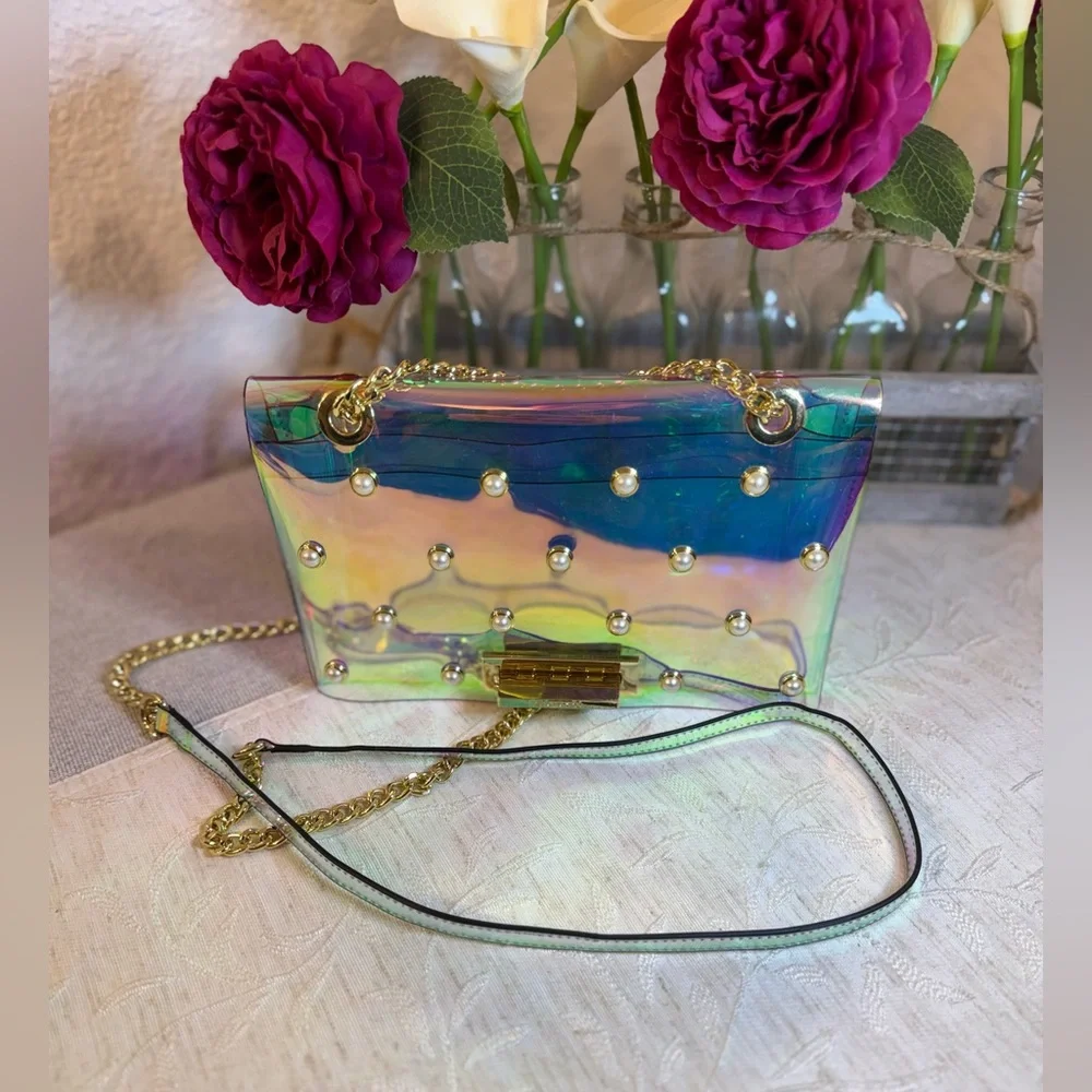 ZAC Zac Posen Eartha Mini Iridescent TPU Pearl Crossbody Bag Double Layer Strap - Picture 1 of 16